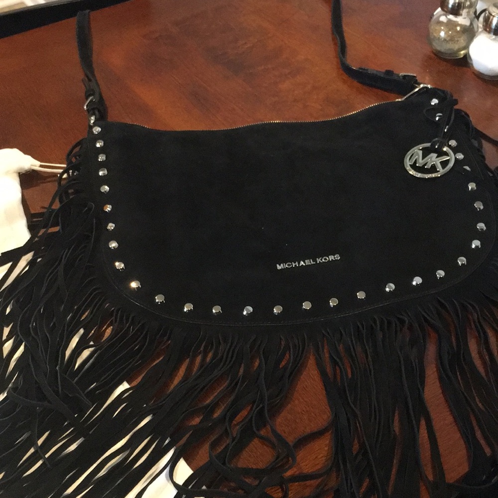 Michael Kors black fringe hobo bag